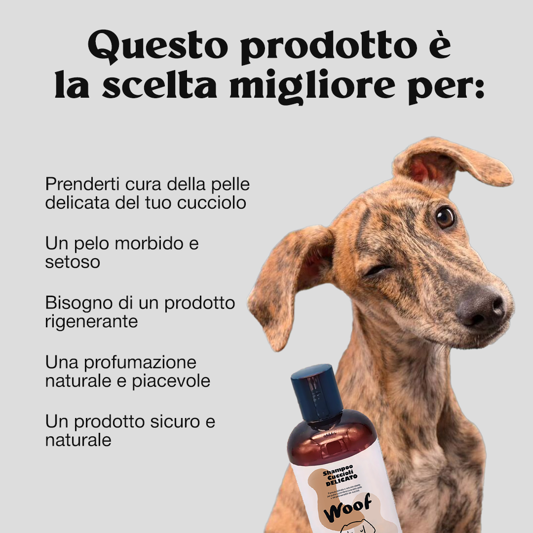 Shampoo Cuccioli Delicato Woof - Naturale con Camomilla, Calendula e Bava di Lumaca 200ml