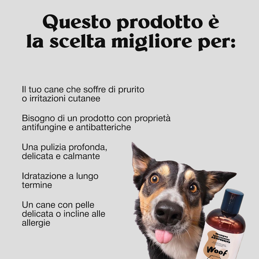 Shampoo Igienizzante Antiprurito WoofCare - Formula Lenitiva con Camomilla e Neem per Cane e Gatto