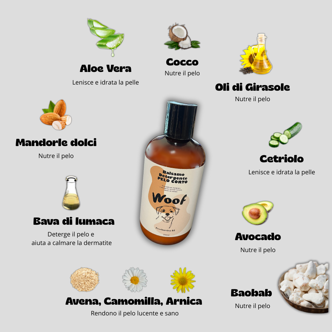 Balsamo Detergente WoofCare per Pelo Corto - Shampoo 2 in 1 Cane e Gatto 250ml