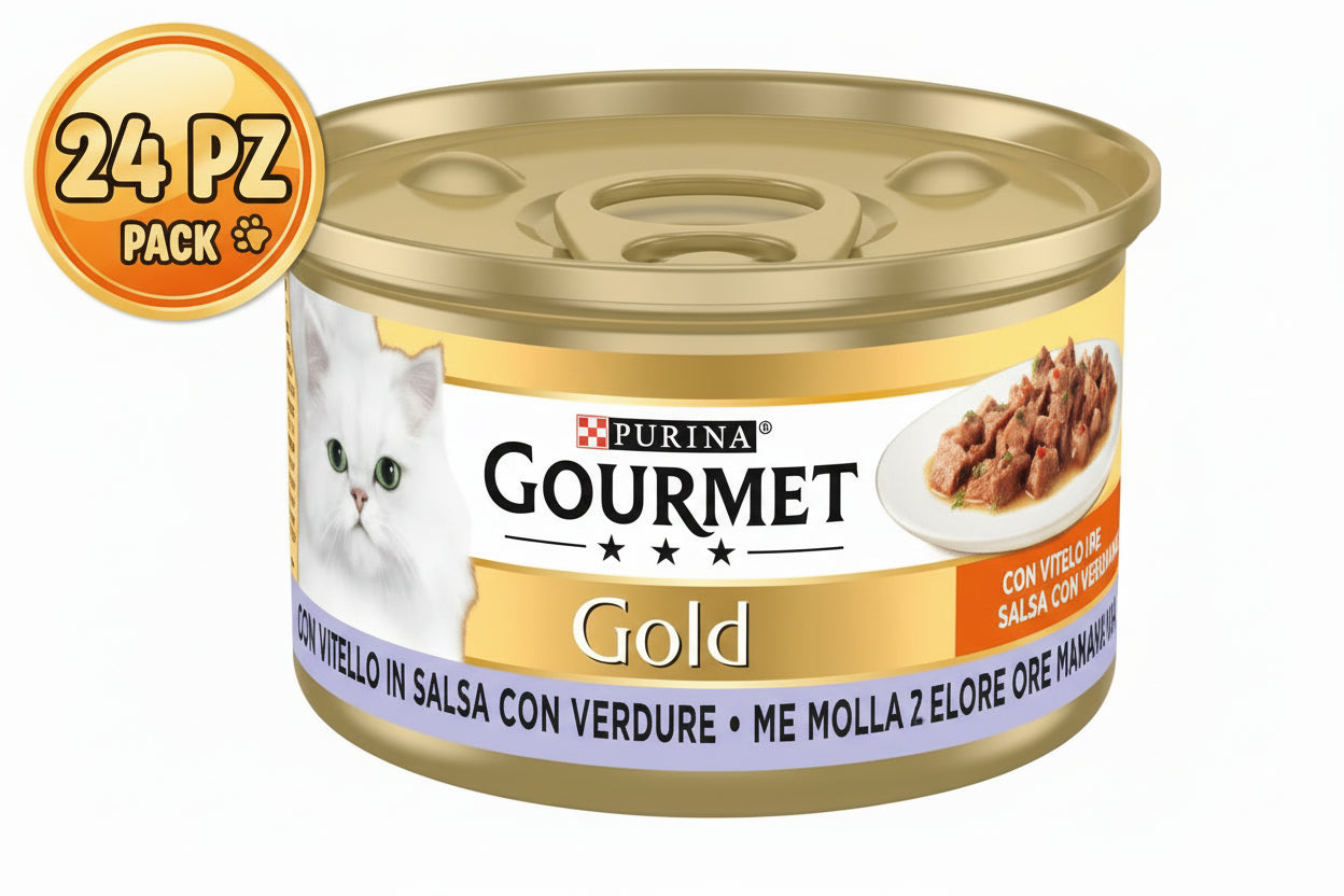 Gourmet Gold Dadini con Vitello alla Mediterranea per Gatti | Confezione da 24 x 85g (2,04 kg Totali)