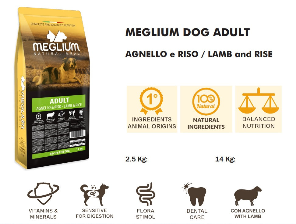 Meglium Gold Agnello e Riso Sensitive 14 kg - Crocchette per Cani con Intolleranze