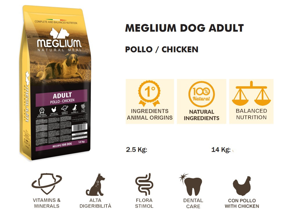 Meglium Gold Adult Pollo 14kg - Crocchette Premium con 31% Carni per Cani Adulti