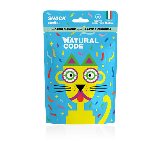 Natural Code Snack Steril Cat
Carni Bianche, Latte e Curcuma
60 gr.