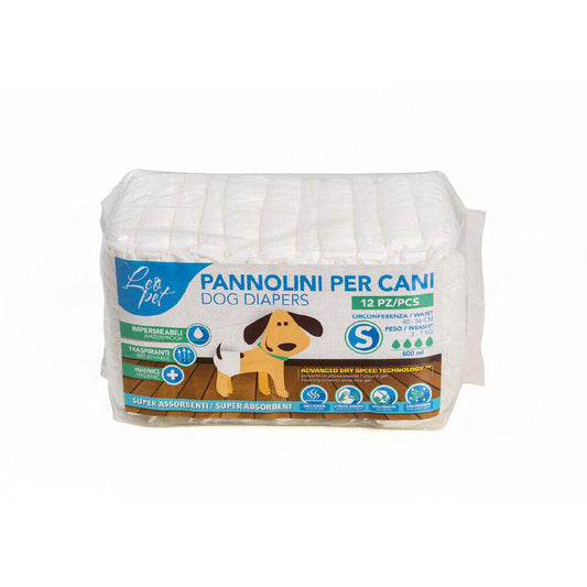 Leo Pet - Pannolini Mutanda assorbente per cani.12 PZ. Misura S, ø40-56, lungh, 38-43 CM, KG. 3-7