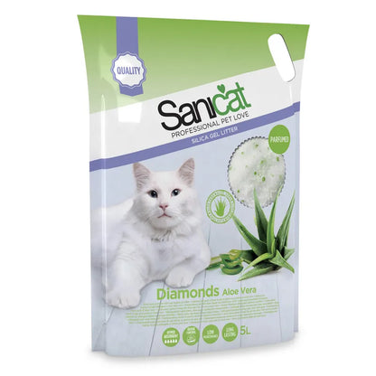 Sanicat Diamonds Aloe Vera – Lettiera in Silicio per Gatti | Bundle 6x5L (30L) | Profumo Aloe & Cattura Odori