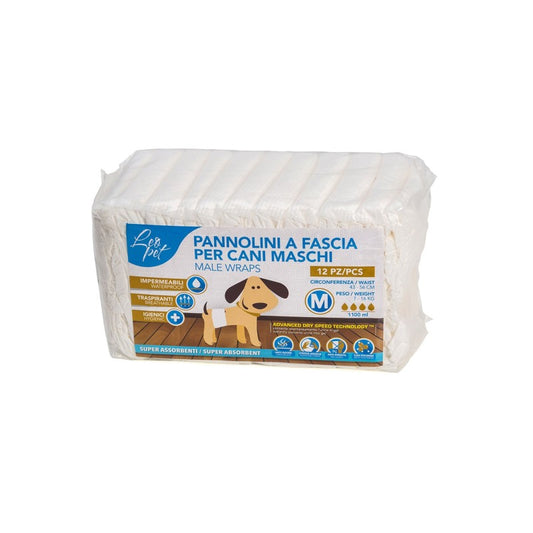 Leo Pet - FASCIA ASSORBENTE PER CANI MASCHI 12PZ MIS. M,
Ø43-56, KG.7-16