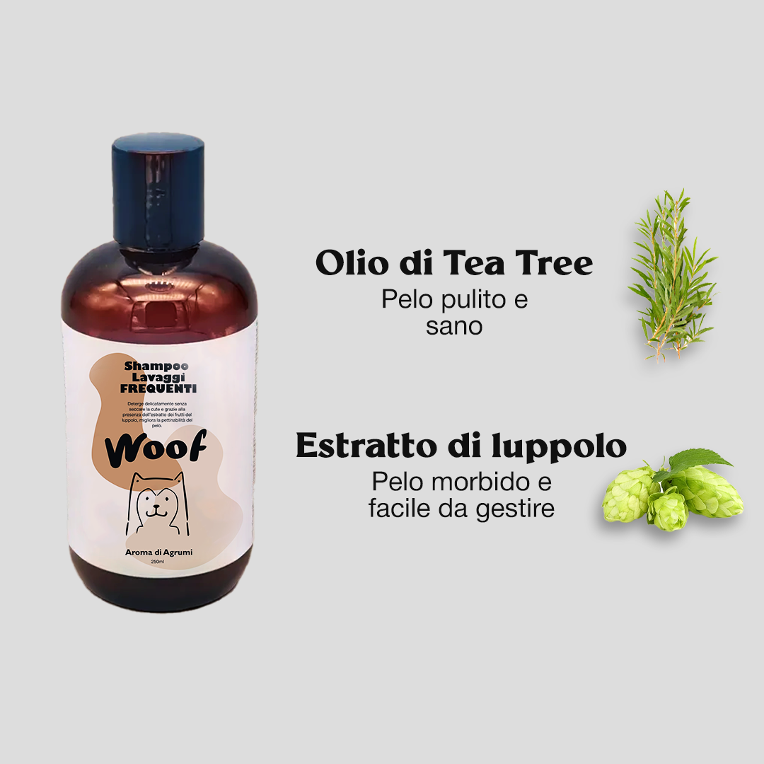 Shampoo Lavaggi Frequenti WoofCare - Formula Delicata con Tea Tree e Luppolo per Cane e Gatto