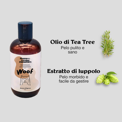 Shampoo Lavaggi Frequenti WoofCare - Formula Delicata con Tea Tree e Luppolo per Cane e Gatto