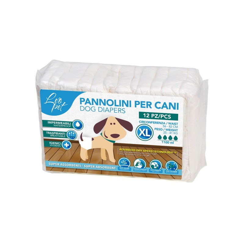 Leo Pet - Pannolini Mutanda assorbente per cani 12 PZ. Misura XL, ø56-82,  KG. 25-41