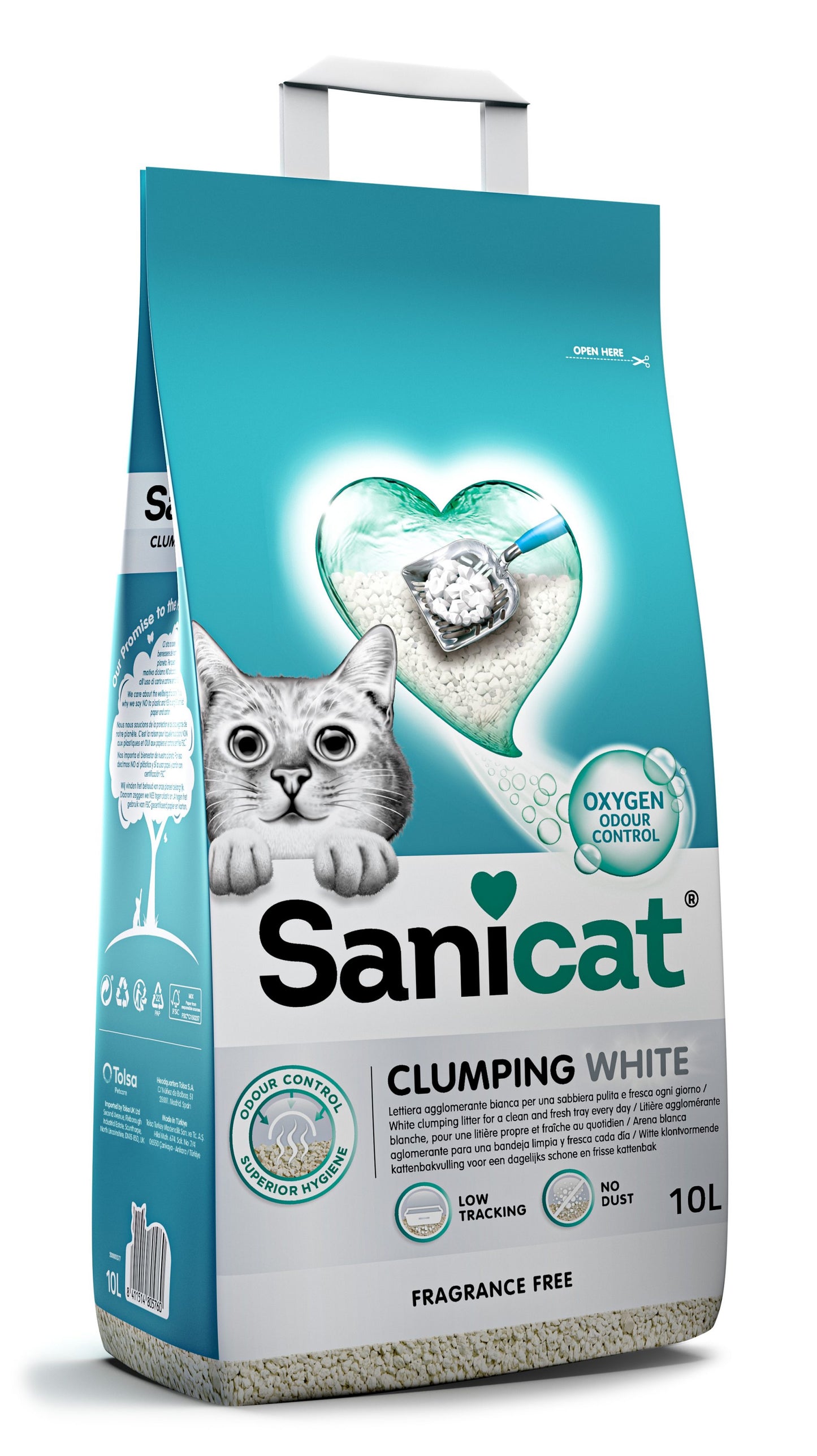 Lettiera Agglomerante per Gatti Sanicat White Clumping | Bentonite Bianca Senza Profumo – 8L
