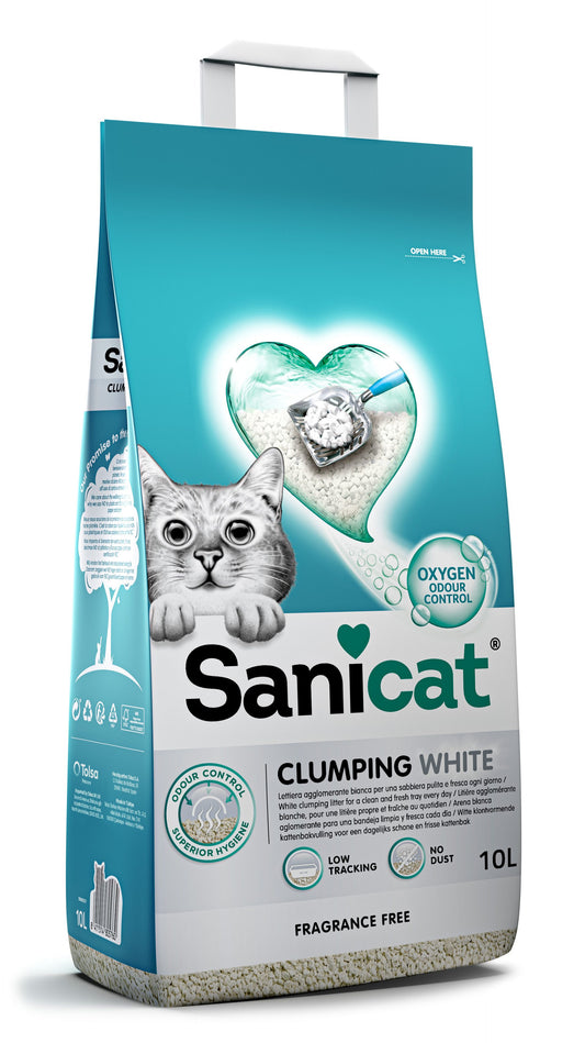 Lettiera Agglomerante per Gatti Sanicat White Clumping | Bentonite Bianca Senza Profumo – 8L