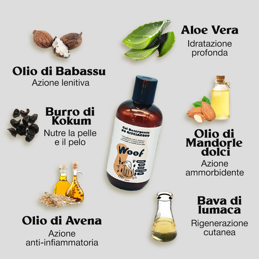 Gel Detergente WoofCare Senza Risciacquo - Pulizia Rapida e Profumata per Cane e Gatto