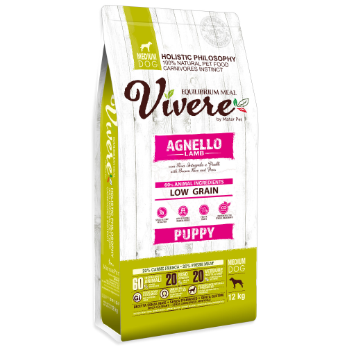 Vivere Holistic Low Grain Puppy Medium Dog – Agnello, Riso Integrale e Piselli | 3 kg