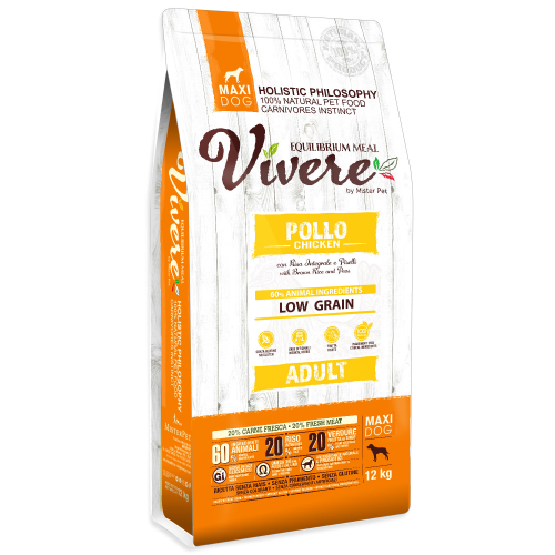 Vivere Holistic Low Grain Adult Maxi Dog – Pollo, Riso Integrale e Piselli 12kg | Crocchette Premium per Cani Adulti di Taglia Grande