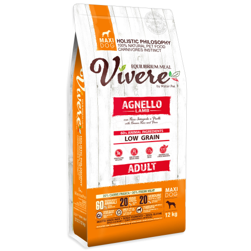 Vivere Holistic Low Grain Adult Maxi Dog – Agnello, Riso Integrale e Piselli 12kg | Crocchette Premium Monoproteiche per Cani Adulti di Taglia Grande