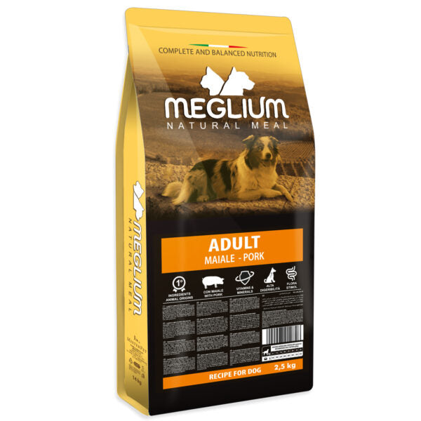 Meglium Gold Adult Maiale 14kg - Crocchette Premium con 31% Carni per Cani Adulti