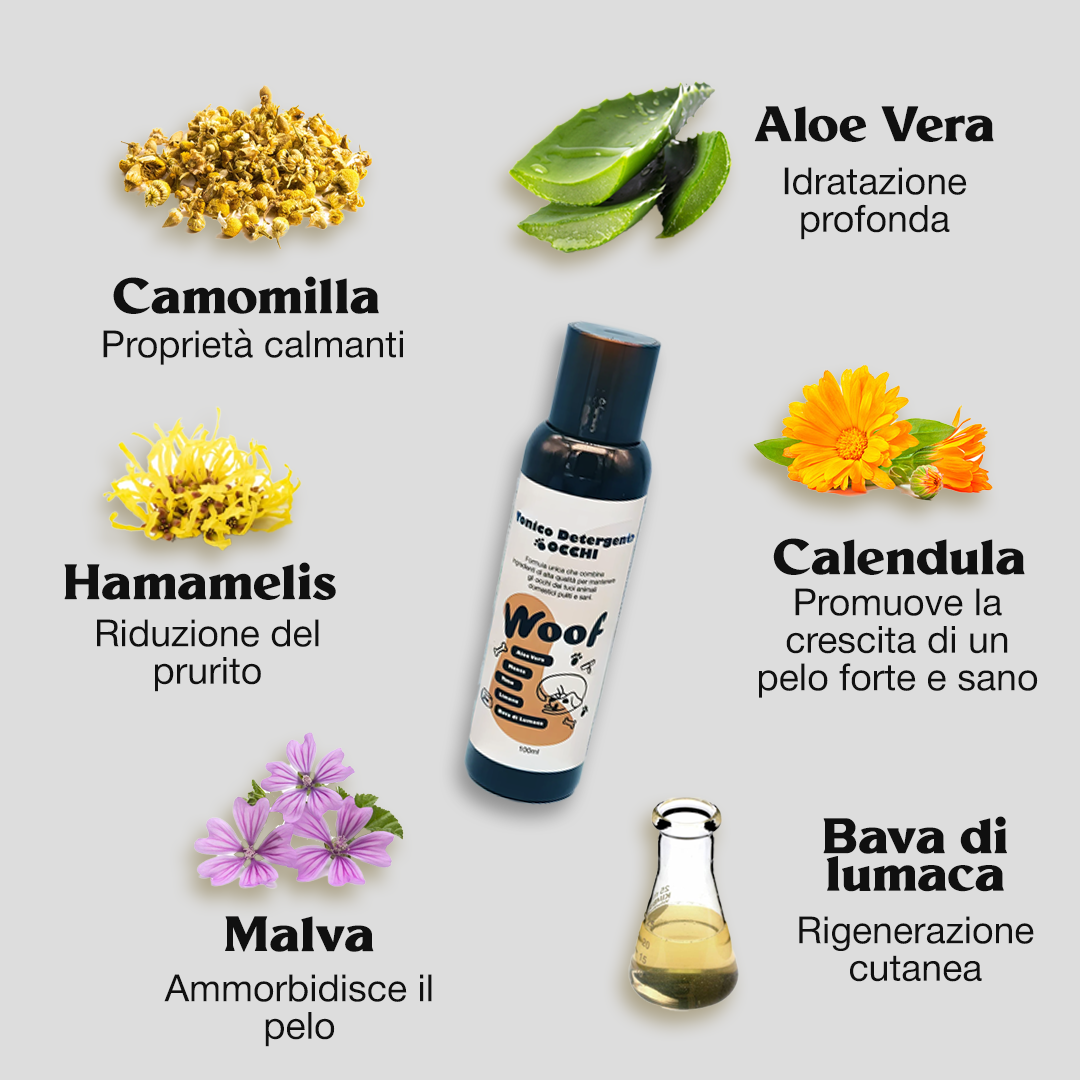 Tonico Detergente Occhi WoofCare - Soluzione Delicata per Igiene Oculare Cane e Gatto