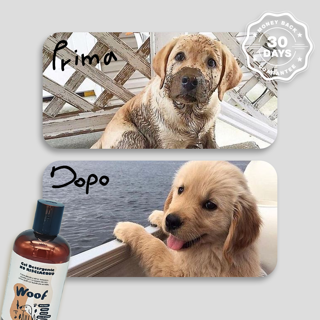 Gel Detergente WoofCare Senza Risciacquo - Pulizia Rapida e Profumata per Cane e Gatto