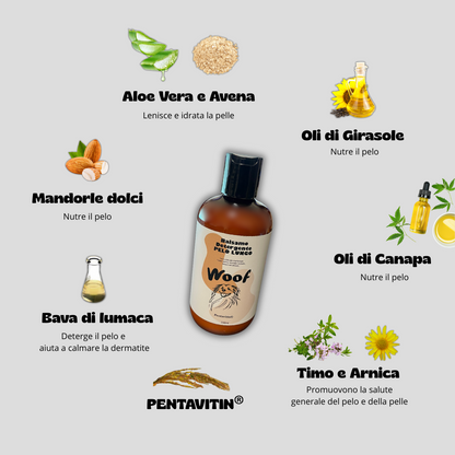 Balsamo Detergente WoofCare per Pelo Lungo - Shampoo 2 in 1 Anti-Nodi Cane e Gatto 250ml
