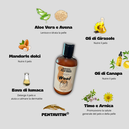 Balsamo Detergente WoofCare per Pelo Lungo - Shampoo 2 in 1 Anti-Nodi Cane e Gatto 250ml