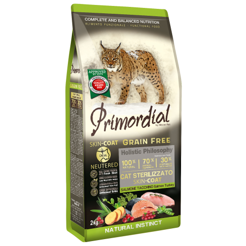 Primordial Holistic Cat Sterilizzato Skin-Coat | Salmone e Tacchino Grain-Free – 6 kg