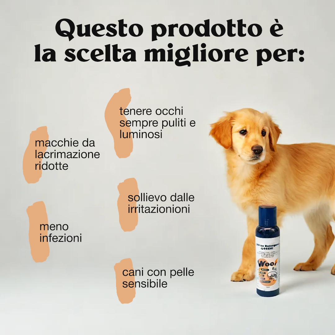 Tonico Detergente Occhi WoofCare - Soluzione Delicata per Igiene Oculare Cane e Gatto