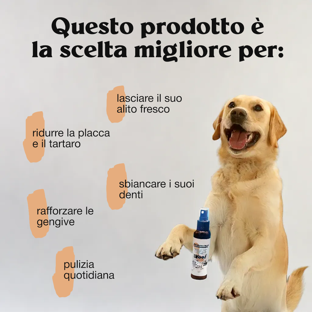 Dentifricio Spray WoofCare Rinfrescante - Igiene Orale Facile Senza Spazzolino per Cane e Gatto