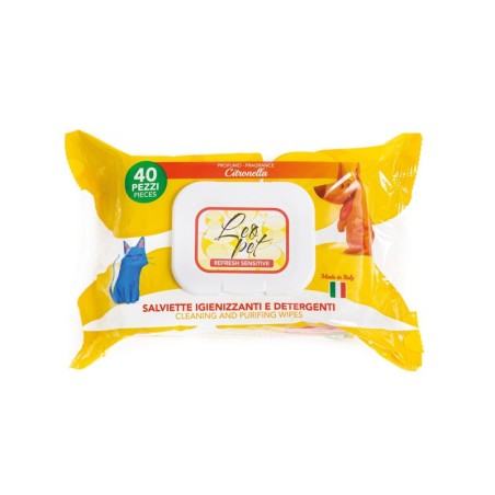 Leo Pet -Salviette Igieniche per Cane/Gatto alla Citronellada 40 Pz. con chiusura ermetica.