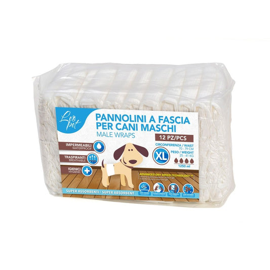 Leo Pet - FASCIA ASSORBENTE PER CANI MASCHI 12 PZ MIS. XL, Ø70-79, KG.25-41