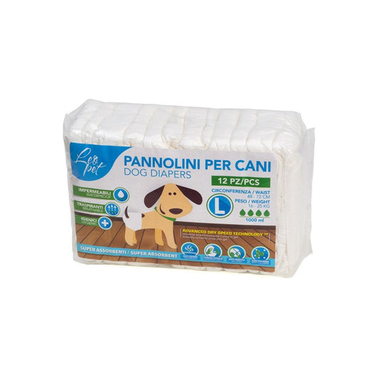 Leo Pet - Pannolini Mutanda assorbente per cani 12 PZ. Misura L, ø48-72, lungh, 54-64 CM, KG. 16-25