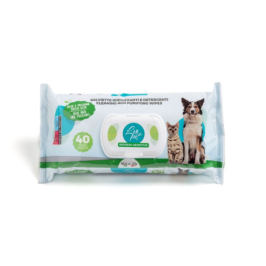 Leo Pet -Salviette Igieniche per Cane/Gatto Aloe e proteine della seta da 40 Pz. con chiusura ermetica.