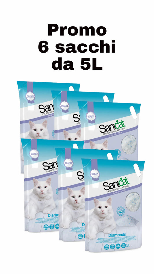 Sanicat Diamonds Fresh – Lettiera in Silicio per Gatti | Bundle 6x5L (30L) | Cattura Odori & Priva di Polvere