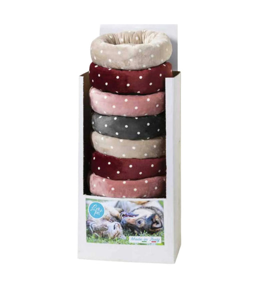 Cuccia Ciambella Leo Pet 50cm Pelliccetta a Pois - Cuscino Fisso Imbottito per Cani e Gatti