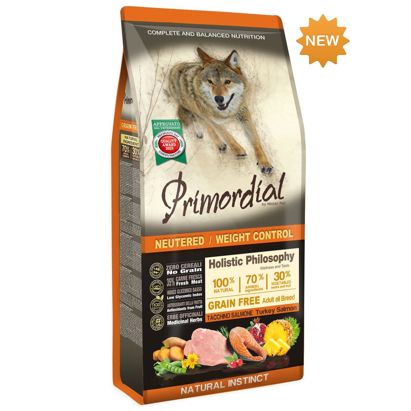 Primordial Dog Adult Neutered & Weight Control 2 kg | Tacchino Fresco e Salmone per Cani Sterilizzati e in Sovrappeso