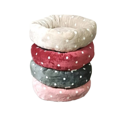 Cuccia Ciambella Leo Pet 50cm Pelliccetta a Pois - Cuscino Fisso Imbottito per Cani e Gatti