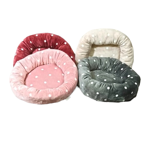 Cuccia Ciambella Leo Pet 50cm Pelliccetta a Pois - Cuscino Fisso Imbottito per Cani e Gatti