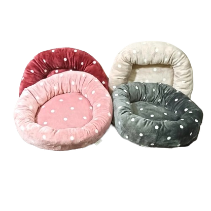 Cuccia Ciambella Leo Pet 50cm Pelliccetta a Pois - Cuscino Fisso Imbottito per Cani e Gatti