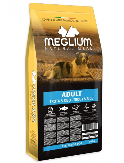 Meglium Gold Trota e Riso Sensitive 14 kg - Crocchette Light per Cani con Intolleranze