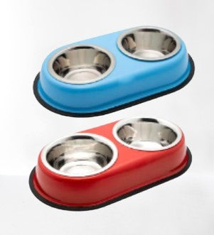 Leo Pet - Ciotola doppia in Acciaio inossidabile con base colorata e  piede antiscivolo
ml 450