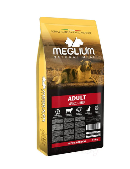 Meglium Gold Adult Manzo 14kg - Crocchette Premium con 31% Carni per Cani Adulti