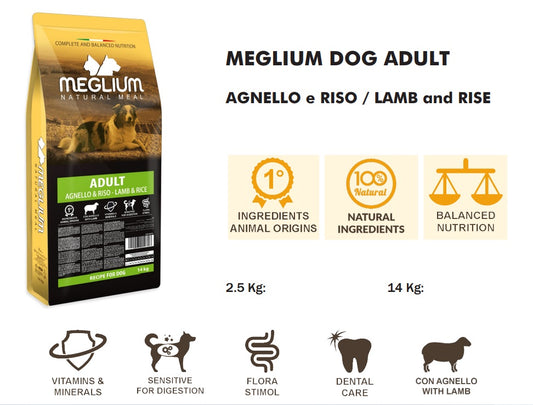 Meglium Gold Agnello e Riso Sensitive 14 kg - Crocchette per Cani con Intolleranze