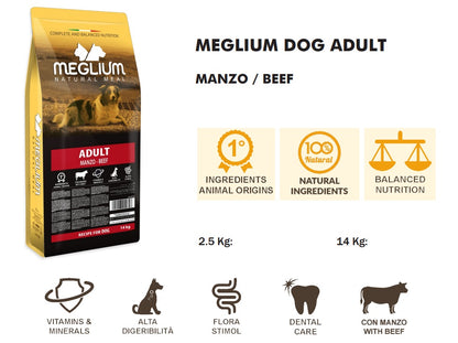 Meglium Gold Adult Manzo 14kg - Crocchette Premium con 31% Carni per Cani Adulti