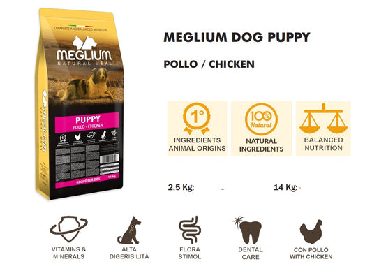 Meglium Gold Puppy Pollo e Manzo 14 kg - Crocchette Premium Cuccioli con 28% Proteine